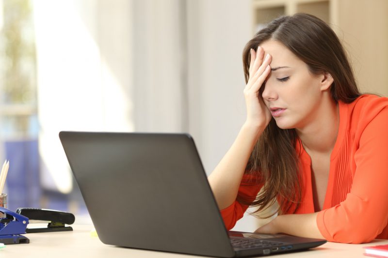 online branding, computer, woman, mistake, stress, tired, technology