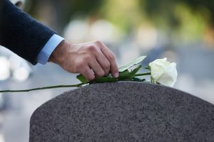 gravestone, rose, man, mourner, funeral, death, cemetery