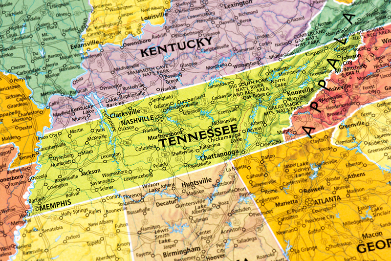 map, Tennessee, Kentucky, Southeast, states