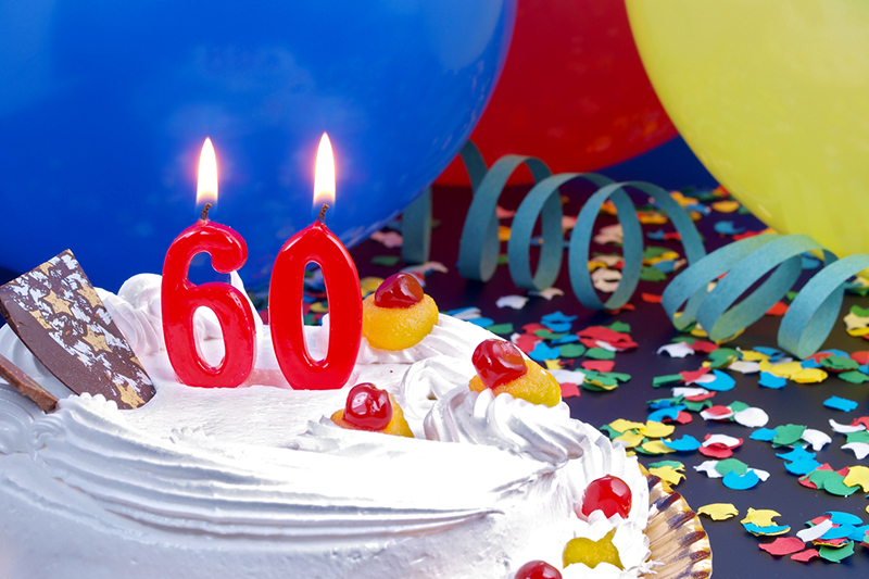 birthday, anniversary, 60, balloons, cake