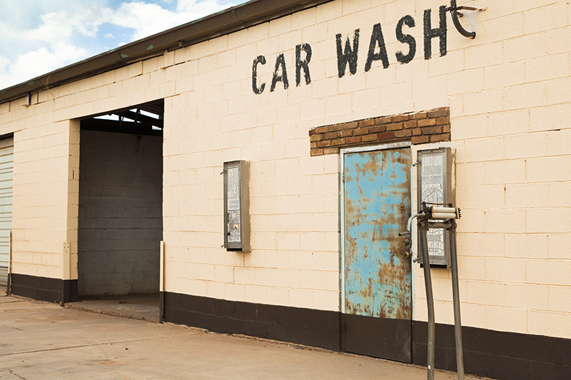 abandoned carwash, disrepair, self-serve