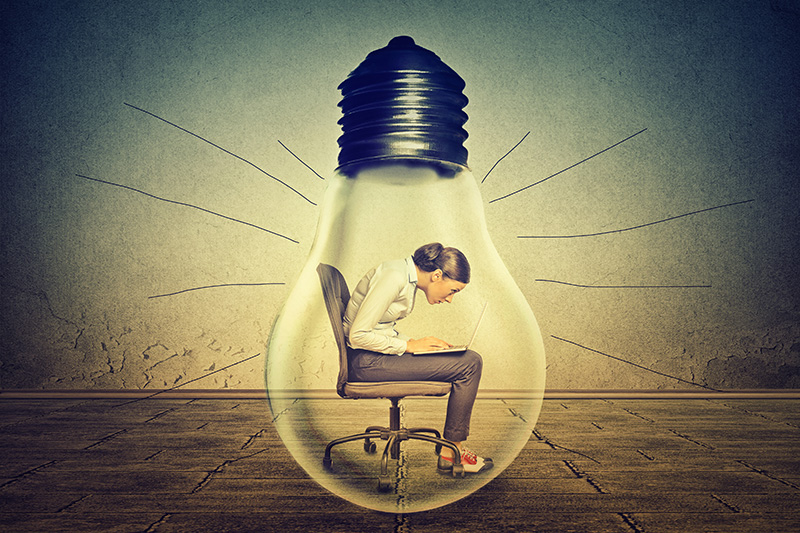 introverted entrepreneur, light bulb, ideas, laptop