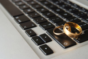 keyboard, computer, wedding rings, spouse, husband and wife, working with your spouse