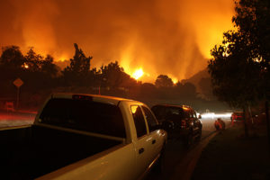 wildfire, ash, smoke, cars, truck, neighborhood, houses