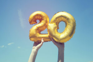 20 years, anniversary, birthday, gold balloons