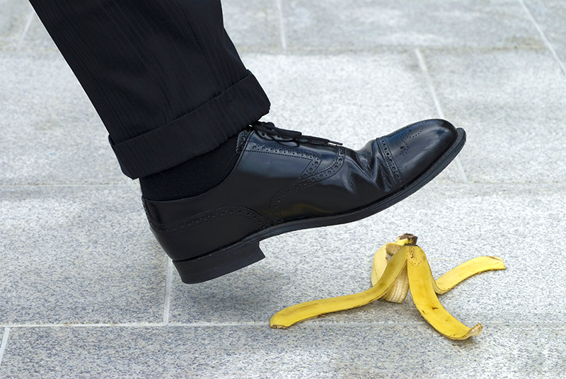 businessman, shoe, banana peel, slips, trips, falls