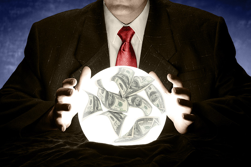 crystal ball, money, cash flow forecast, businessman