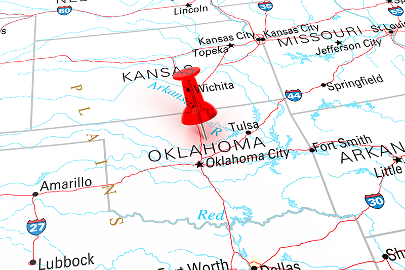 map, Oklahoma, Oklahoma City, push pin