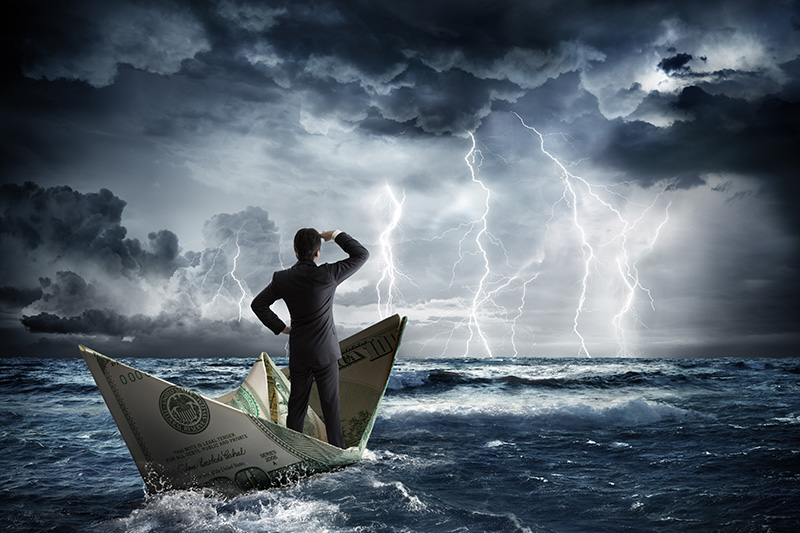 storm, money, boat, water, businessman, cash flow, finances