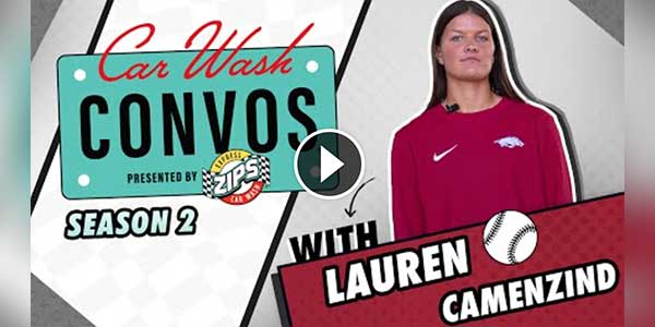 Zips Car Wash Convos, featuring University of Arkansas Softball's sophomore catcher, Lauren Camenzind.